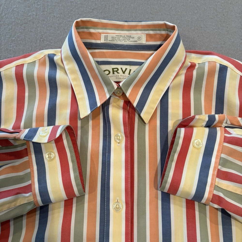 Orvis Women 8 Striped Shirt Wrinkle Free Cotton Poly LngSlve Button MultiColor